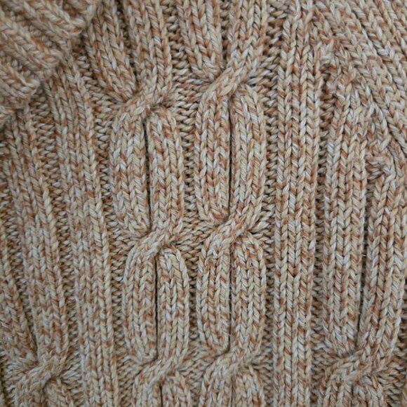 Talbots Cable Cowl Neck Sweater Tan Marled Gold Button Detail Sustainable Size M - Picture 6 of 8